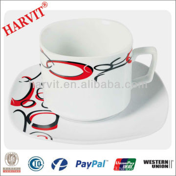 New Products 190cc Square Coffee Cup Set /Custom Printed Tea Cups and Saucers